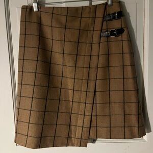Brooks Brothers Wool Asymmetrical Tan And Black Kilt Skirt Size 6